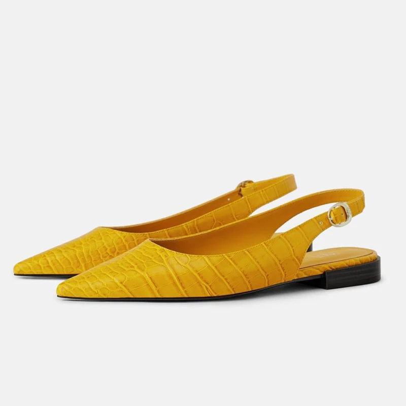 Sandals Women Shoes simple Designer yellow wine red Ladies Genuine Leather Elegant Pointed toe Flat heels Slingback | Обувь