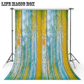 

LIFE MAGIC BOX Yellow Blue Wooden Board Floral Backdrop Watermelon Background Pvc Backdrop Floor-606