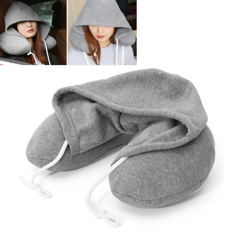 

Neck U Pillow Airplane Cushion Travel Office Car Sleeping Hoodie Holiday Home Rest Headrest Washable