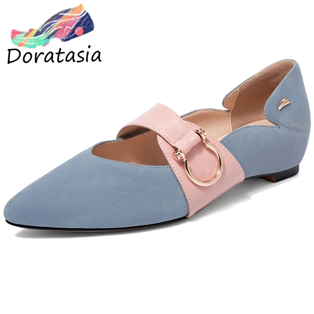 

DORATASIA Sexy Girl Buckle Pointed Toe Genuine Leather Slip On Flats Spring Flats Women Spring Autumn Casual Shoes Woman