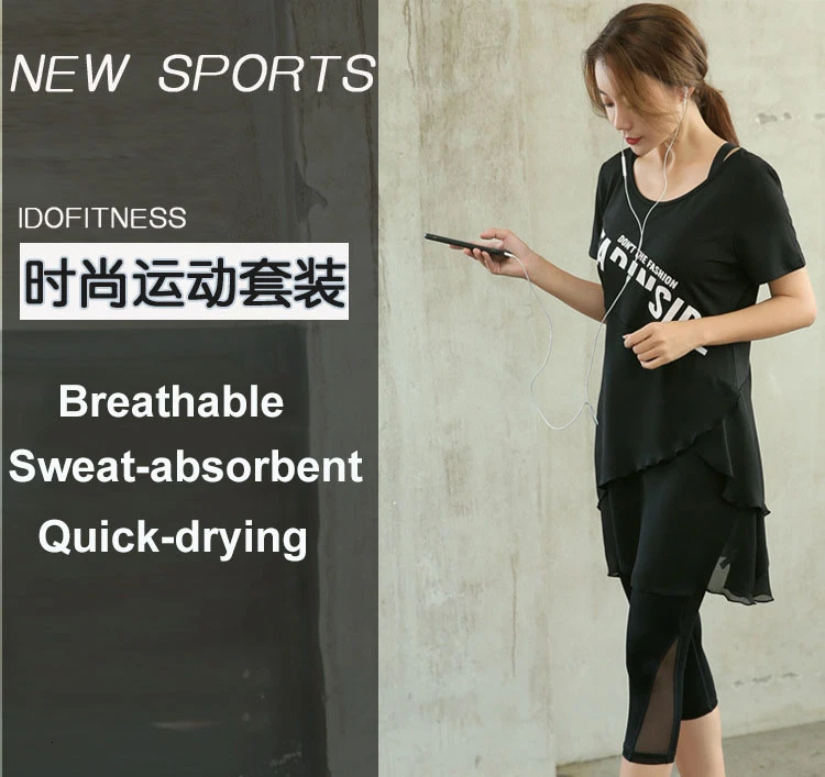Women Tracksuit Loose Large Size Workout Clothes Black Gray Sports Outfit Elastic Breathable Jogging Gym Running Set Sportswear