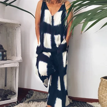 

2020 Plaid Print Women Jumpsuit Sexy V Neck Off Shouler Straps Playsuits Summer Casual Wide Leg Loose Pocket Rompers Overalls