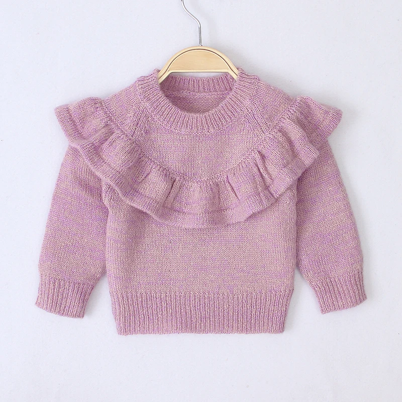 INS/популярные свитера для девочек; вязаный свитер с оборками; сезон осень-зима; Детский свитер в стиле ретро; детская одежда; джемпер в Корейском стиле - Цвет: Лаванда