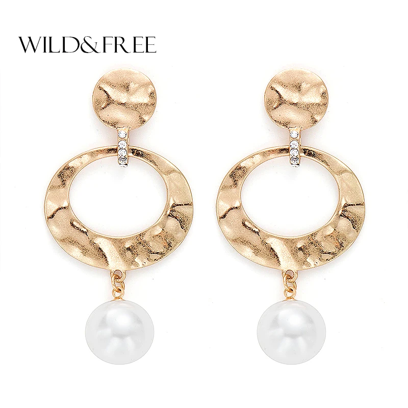 

Wild & Free Vintage Gold Silver Circle Pearl Pendant Dangle Earrings For Women Geometric Metal Drop Earrings Fashion Jewelry