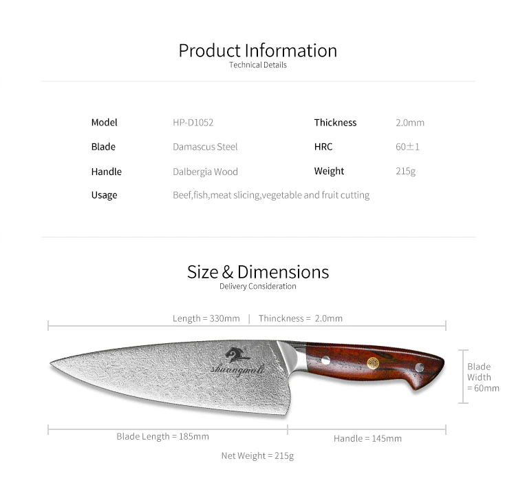 8 Inch 67 Layers Damascus Steel Knives Japanese Knife Chef Kitchen Knifes Cleaver slices Home Kitchen Cook Tool Dalbergia Handle