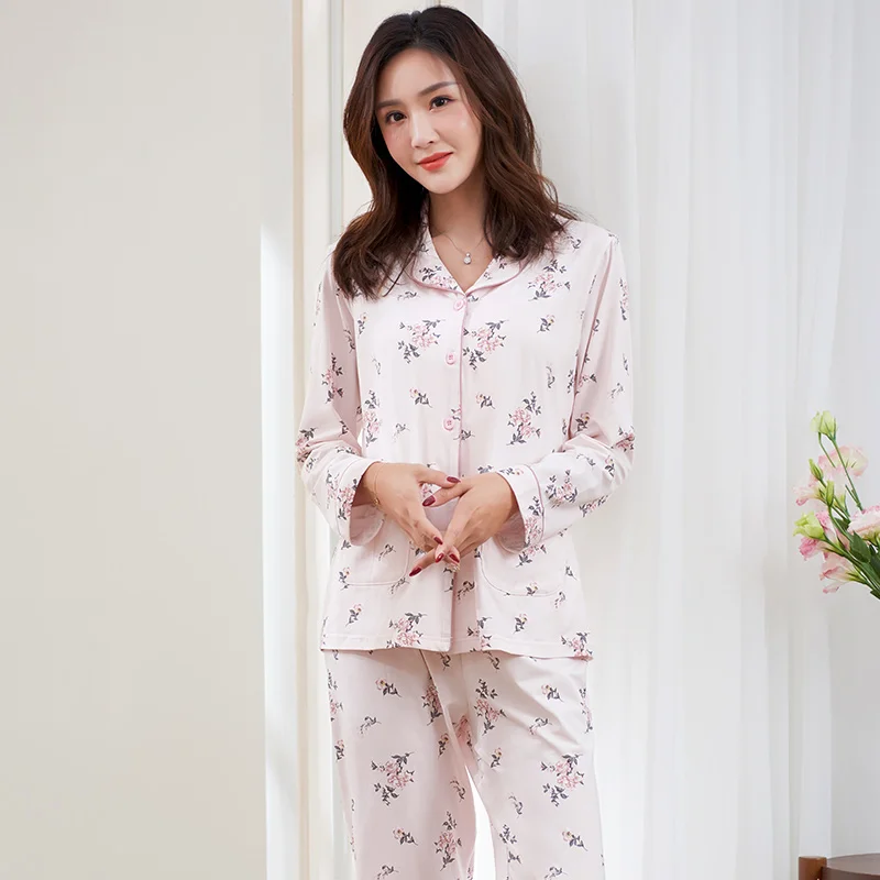 2022 Small flowers full cotton spring pajamas sets women sleepwear cozy casual long sleeve good