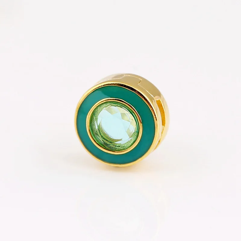 

100% 925 Sterling Silver Reflexions Series Round Green Enamel Fixing Clip Fit Pandora Women Bracelet & Necklace Diy Jewelry