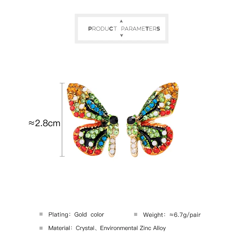 Крыло ЮК tak, украшенные разноцветными кристаллами бабочка, серьги со шпилькой, для Для женщин моды в богемном стиле подвесные Серьги Brincos Vintage ювелирные изделия