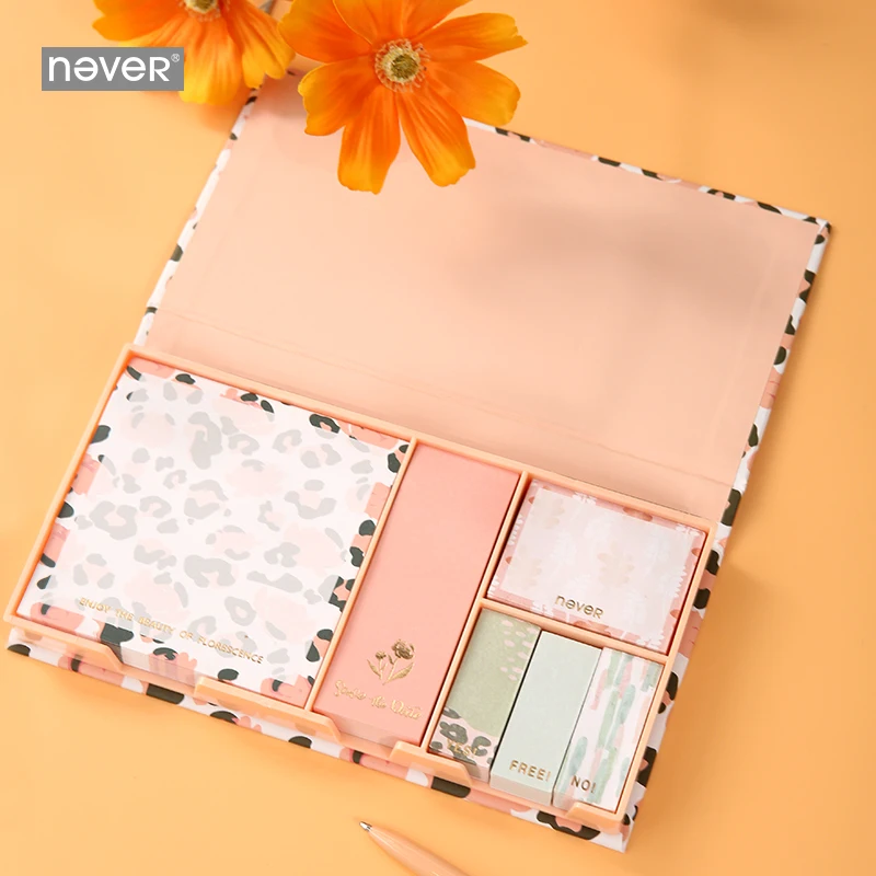 

Never Leopard Grain Kawaii Sticky Notes Set Memo Sheets Cute Memo Pad Planner Sticker Decorative Stationery Office Supplies