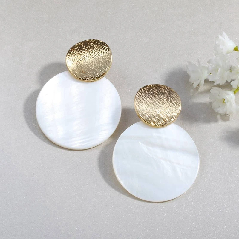 

MISANANRYNE Fashion Geometric Round Dangle Earrings For Woman Oversize Big Gold Shell Drop Earring Wedding Party Korean Jewelry