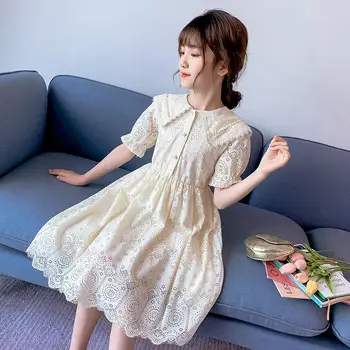 

Children's clothing summer 2020 new girl Korean lapel pearl button dress factory direct sale children's wear big girl dress