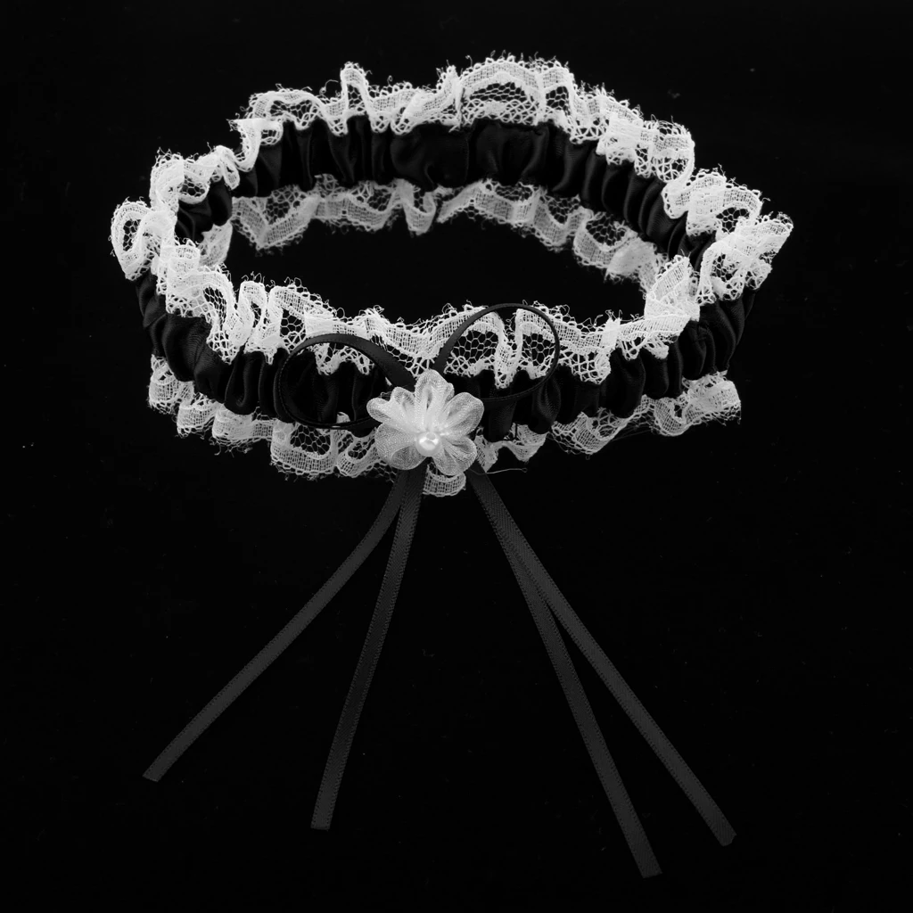 2Pcs Rustic Bridal Wedding Garter Floral Stretch Bridal Lace Satin Bowknot Thigh Ring Soft Socks Hen Party Lace Pearls Garter