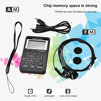 

Portable Radio FM/AM Digital Portable Mini Receiver With Rechargeable Battery& 3.5mm Earphone Radio+Lanyard with LCD Display