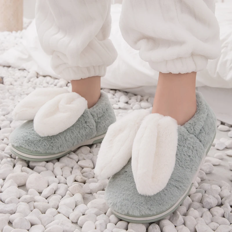 Oeakbaby/хлопковые тапочки; детские зимние милые домашние тапочки на толстой подошве; теплая женская обувь; хлопковая обувь с героями мультфильмов - Цвет: green