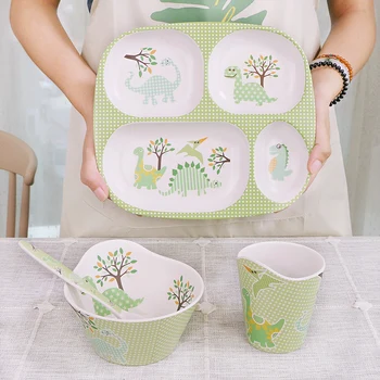 

Creative cartoon animal dinner plate cute drop-resistant grid rice dish set Children's bamboo fiber tableware YHJ022910