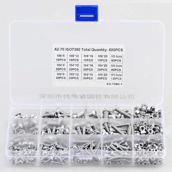 

Hexagon Socket Round Head Screws set Stainless Steel Button Head Screw Mushroom Hex Socket Screw with M3 M4 M5Hex Nut 500 Pcs