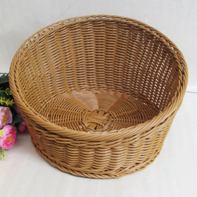 Household Storage Basket Bevel Round Shape Food Bread Fruit Wicker Basket Organizer Home Kitchen Bathroom Storage Case