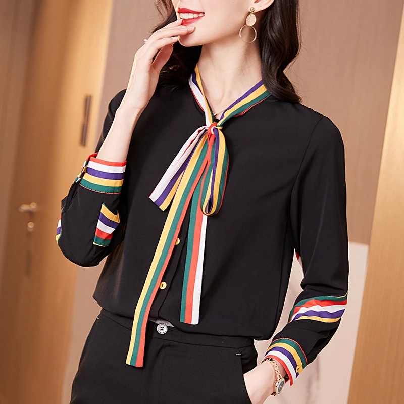 Modernas camisas negras para mujer, blusas elegantes con lazo de mujer, blusas negras con elegante para mujer|Blusas y - AliExpress