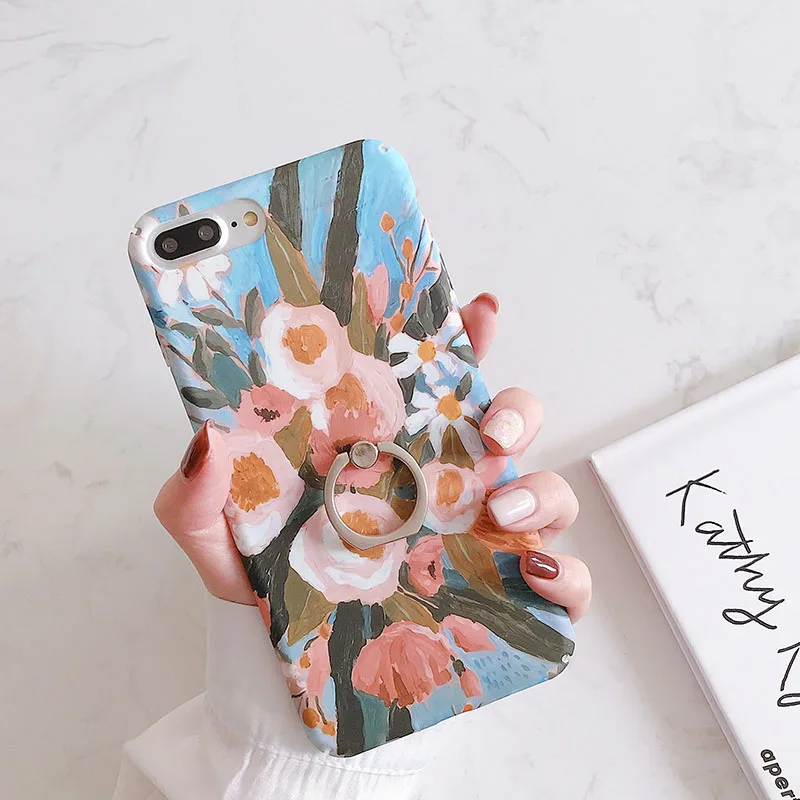 Винтаж Цветы Чехол для iPhone X XR чехол 6S 6 7 8P цветочный жесткий с кольцом| |