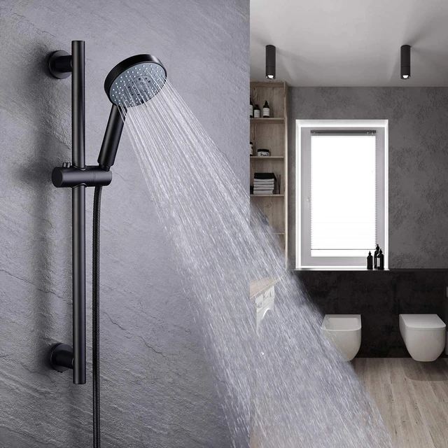 Pommeau de douche haute pression noir mat - avec tuyau et support -  douchette à main