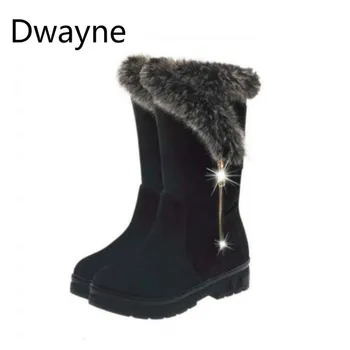 

Dwayne High Quality Winter Boots Women Warm Shoes Platform Flat Boots Black Wine Red Faux Fur Ladies Snow Boots