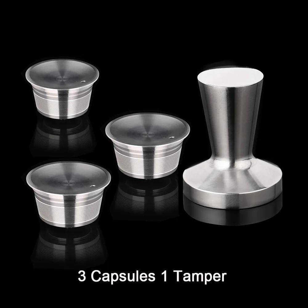 Stainless Steel Dolce Gusto Refillable Coffee Capsule Tamper Filter Baskets Reusable Dripper Kitchen Accessories Christmas Gift - Цвет: 3 Capsules 1 Tamper