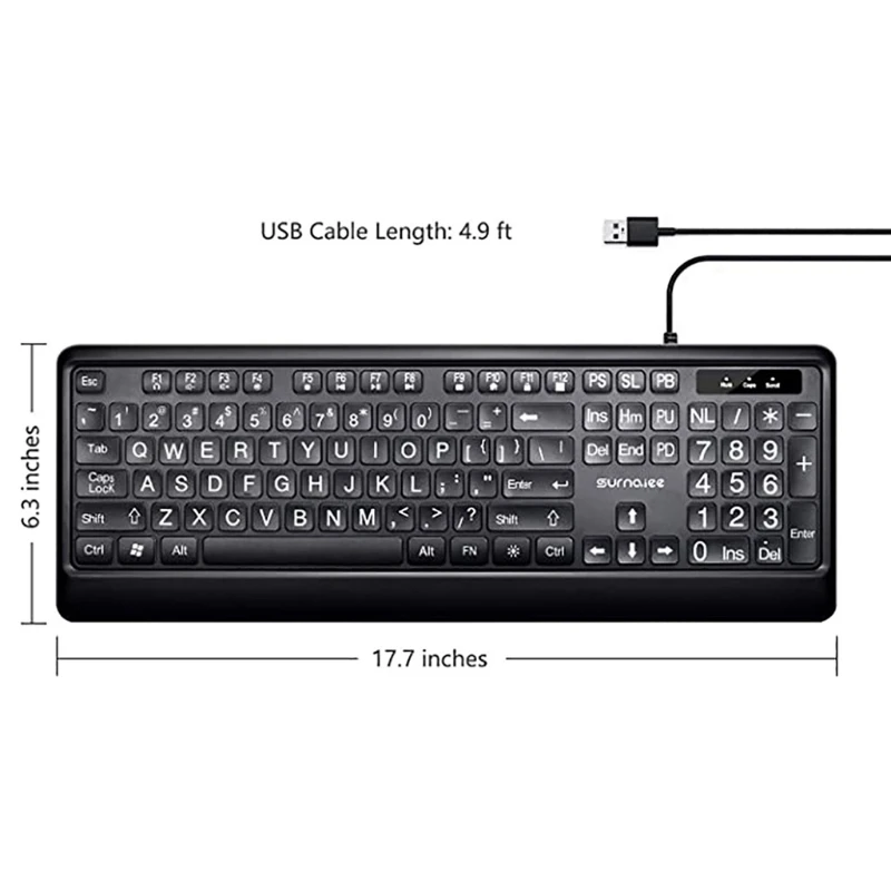 grande com branco iluminado led backlit teclado