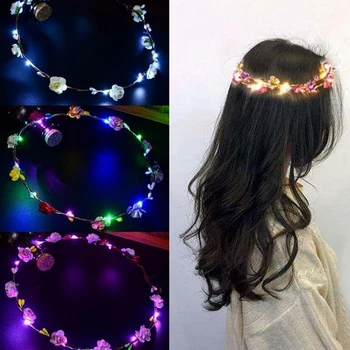 

10pcs Glowing Garland Wedding Party Headband LED Flower Light Hair Decoration Neon Wreath Hairband Crown Hair Garland Girls
