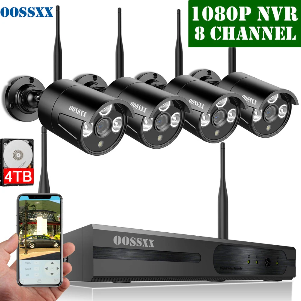  Security Camera System Wireless 8CH 1080P NVR Kit 4pcs 720P(1.0M) Outdoor CCTV Wireless IP Camera V - 33014920918