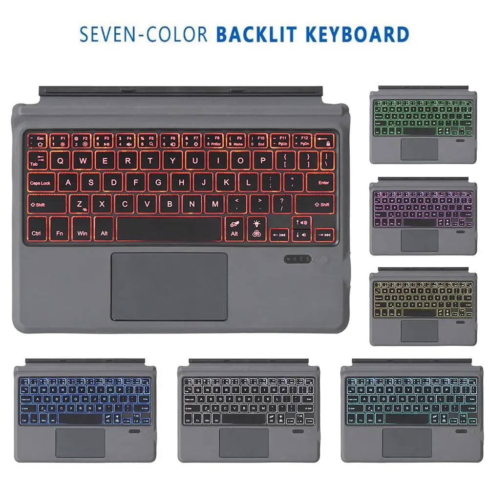 Mini clavier sans fil Bluetooth à économie d'énergie, rétroéclairé, 7 couleurs, pour Microsoft Surface Go, nouveauté 2020