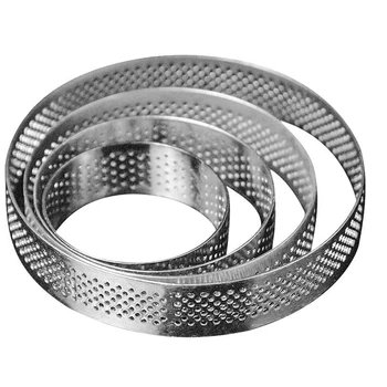 

Stainless Steel Porous Tart Ring Bottom Tower Pie Cake Mould Baking Tools Heat-Resistant Perforated Cake Mousse Ring