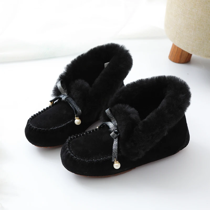 Natural Fur Women Flats Casual Moccasins Comfortable Loafers Genuine Leather Women Shoes Fashion Driving Shoes Woman