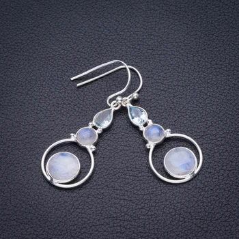 

Natural Rainbow Moonstone And Blue Topaz Handmade 925 Sterling Silver Earrings 1.75" D3393
