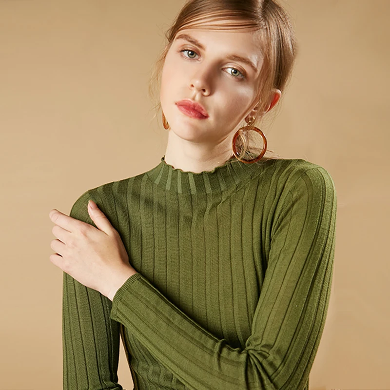 

New Women's Clothes Hedging Long-sleeved Half-high Round Bottom Slim Pullover Vintage Sweater Cashmere Feminina Haut Femme