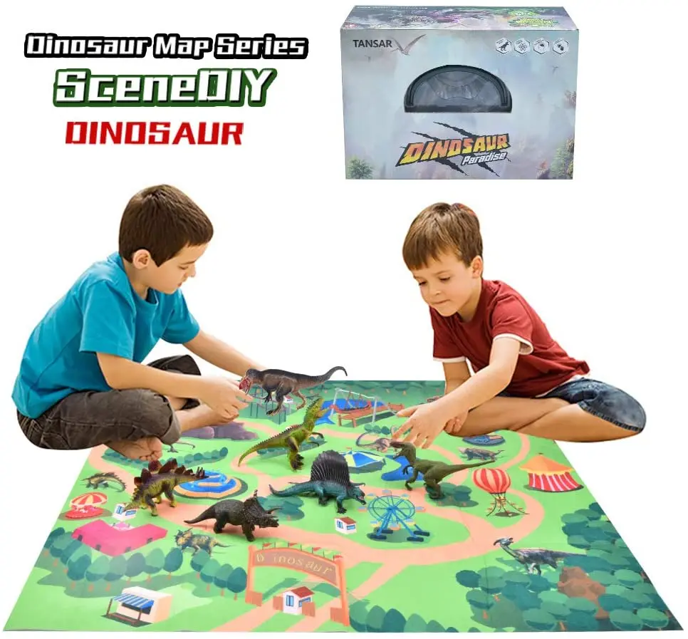 9Pcs Dinosaur Toys Set Playset Activity Play Mat Carpet Educational Realistic Dinosaur Mat for Children Kids Boys Girls Babies