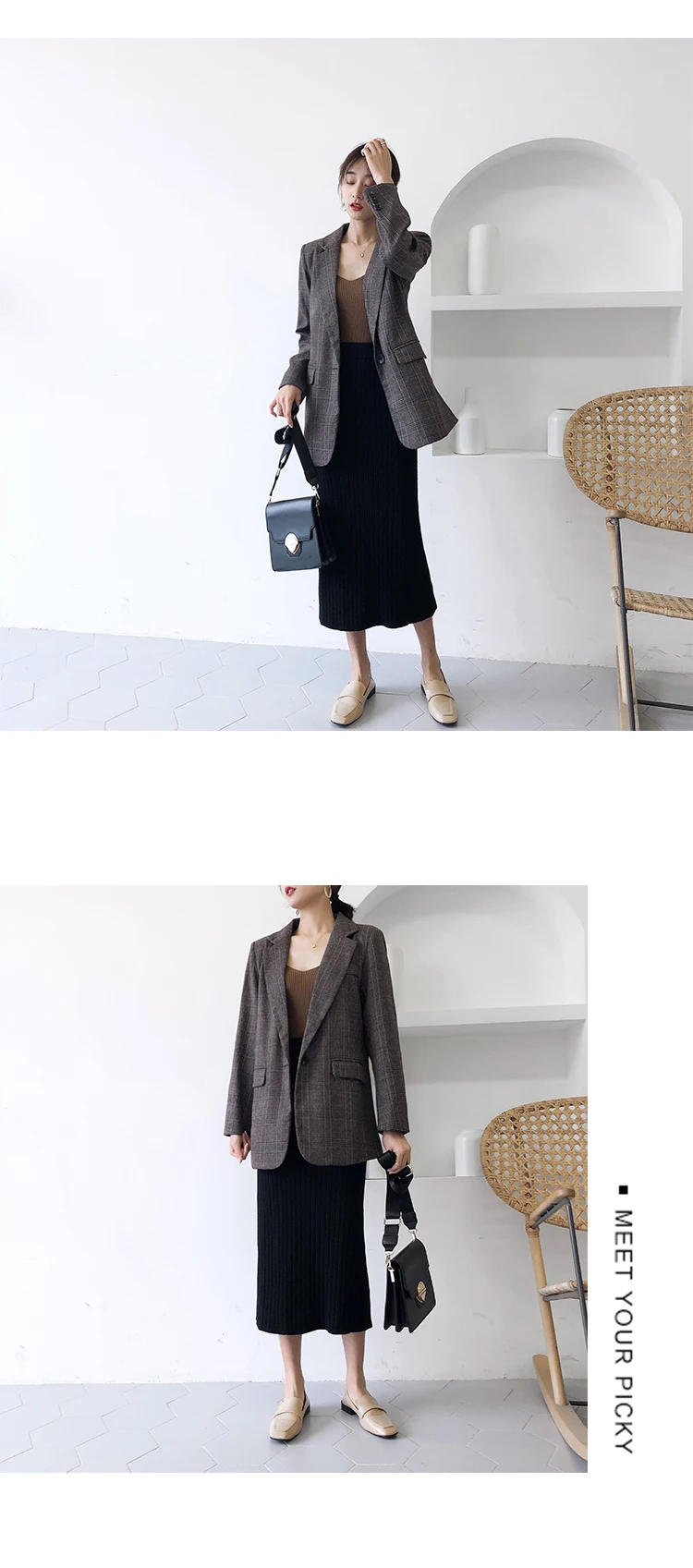 2019 Женский костюм куртка Осень Новый Модный корейский костюм, пиджак в клетку