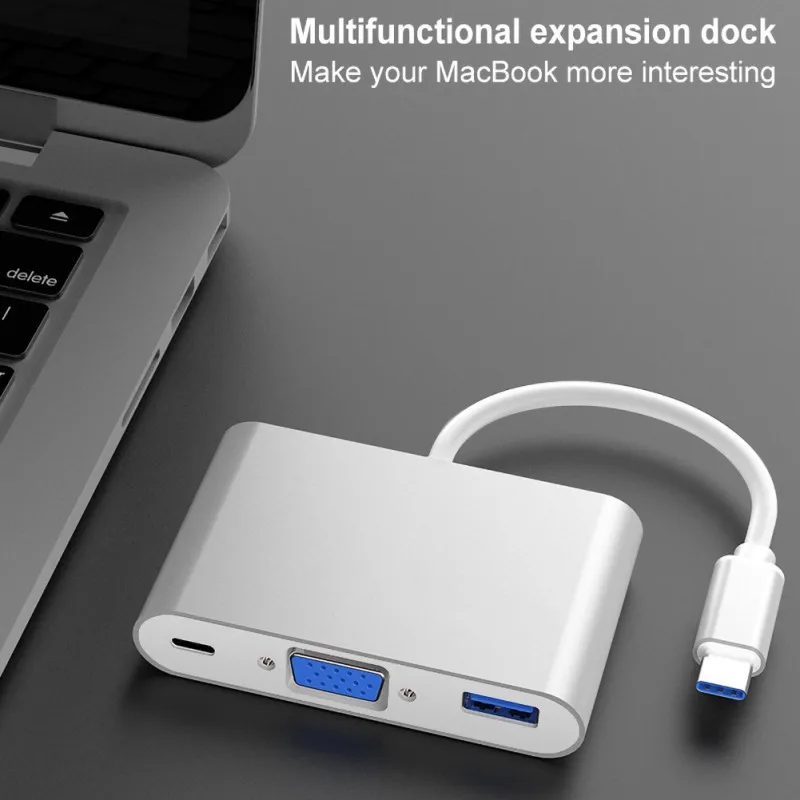Адаптер type-C-VGA 3 в 1 с несколькими портами USB 3,1 с несколькими портами для нескольких устройств