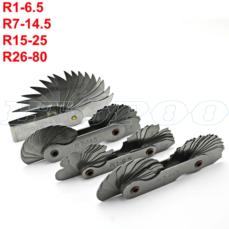 4pcs R1-80 4 предмета в комплекте с малым радиусом манометры R0.3-1.5 R1-7 R7.5-15 R15.5-25 R1-6.5/R7-14.5/R15-25/R26-80 Нержавеющая сталь выпуклые зеркала безопасности arc измерительный инструмент - Цвет: 4pcs R1-80