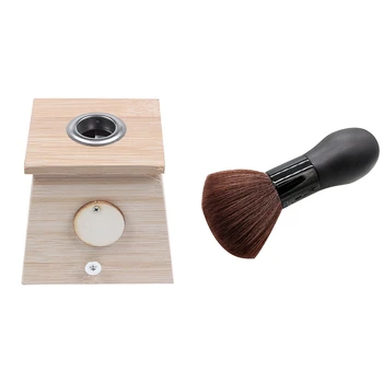 

Bamboo Moxa Moxibustion Box Acupuncture Relaxation Roller Stick Holder & Black Barber Neck Face Duster Brush
