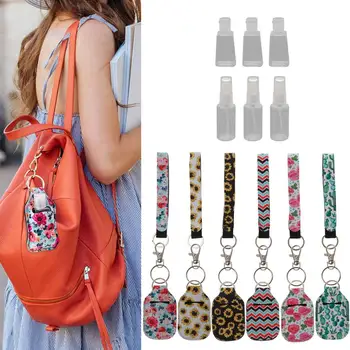 

6Pcs 30ml Reusable Spray Bottle Hand Sanitizer Keychain Holder Leakproof Refillable Wrist Strap Travel Containers Kit