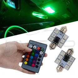 Lâmpada led rgb para teto de carro, 12v, c5w, 36mm, 5050 e 6smd, lâmpada automotiva controlada remotamente, 2 peças