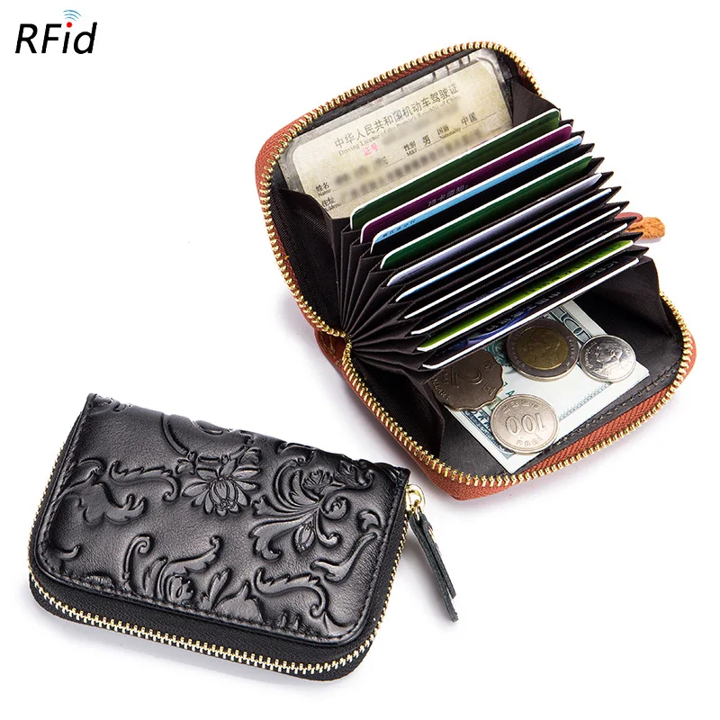 

Morning Glory Organ Wallet Women's Genuine Leather Card Bit More RFID Anti-Theft Scanning Bank Card Holder Manufacturers Oil Wax