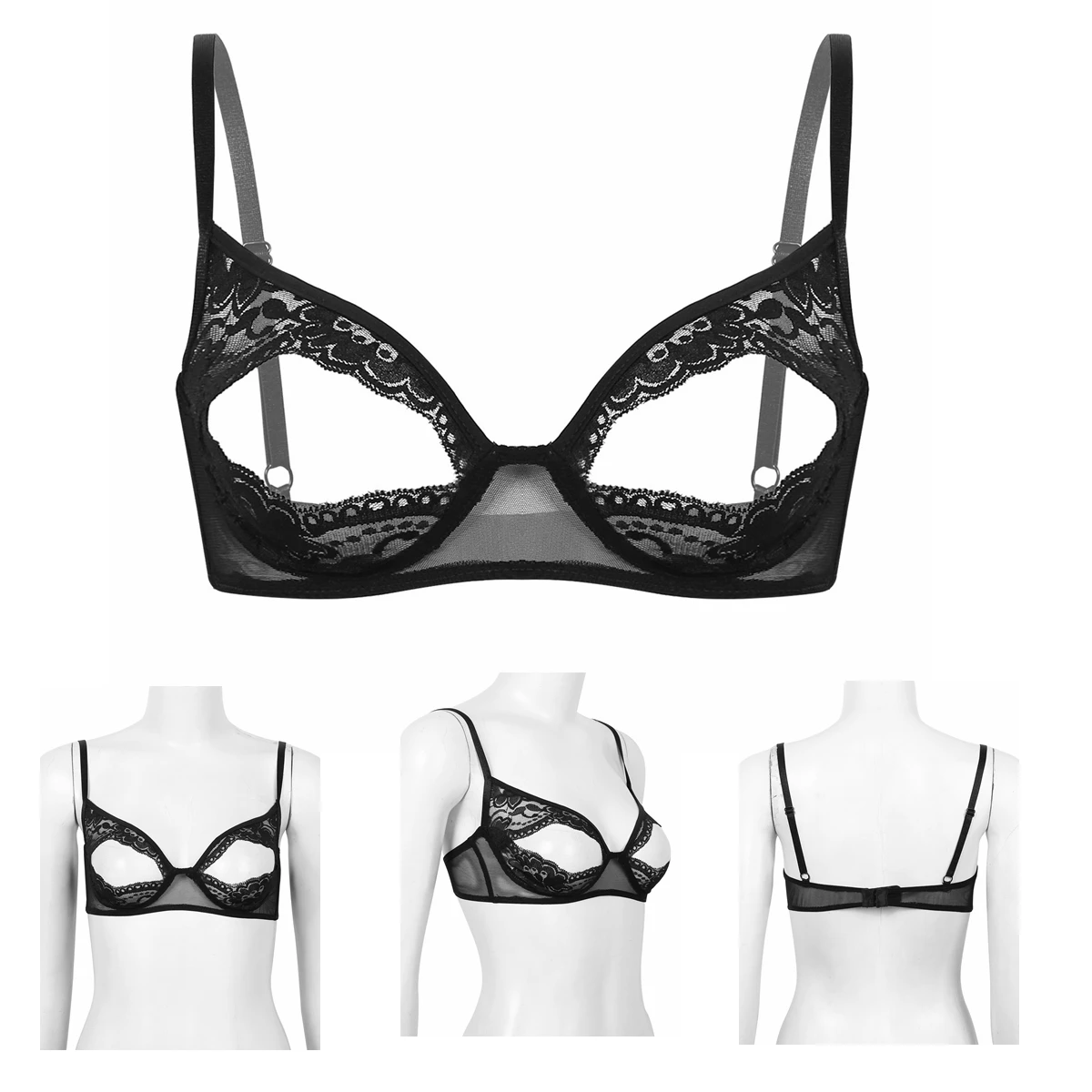 Women Female Exotic Lingerie Open Bras Nipple Split Sexy See Through Nightwear Lace Bralette Wire-free Unlined Bikini Bra Top