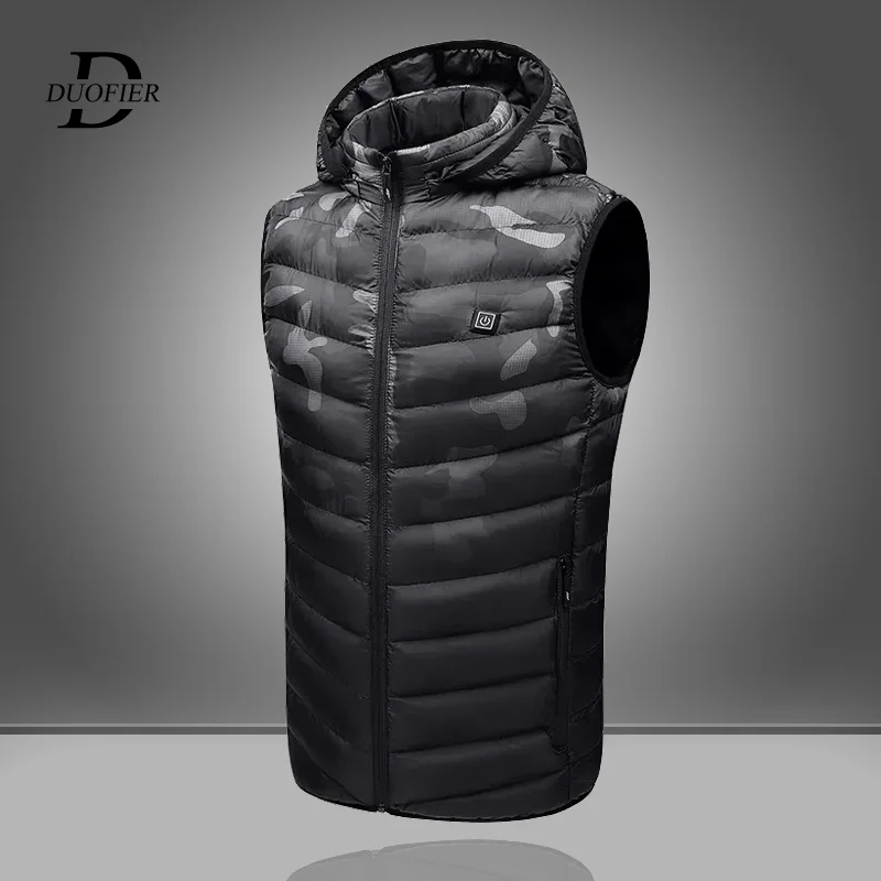

2023 New Winter Hooded Heated Men Vests Graphene Electric Heating Men's Sleeveless Waistcoat Fashion Zipper Camouflage Vests
