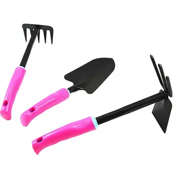 

1 Set/3 Pcs Mini Hand Tools Small Practical Long Handle Shovel Double-side Rake Gardening Tool Set for Garden Beach