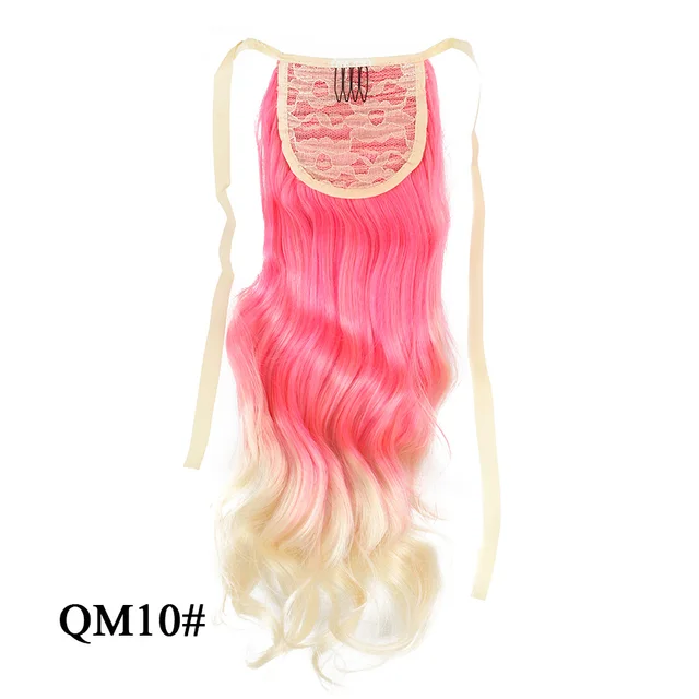 Leeons 20'' Synthetic Ponytail Hair pieces Heat Resistant Fiber Straight Ribbon Clip In Hair Extension 21 colors Brown Black qm 10