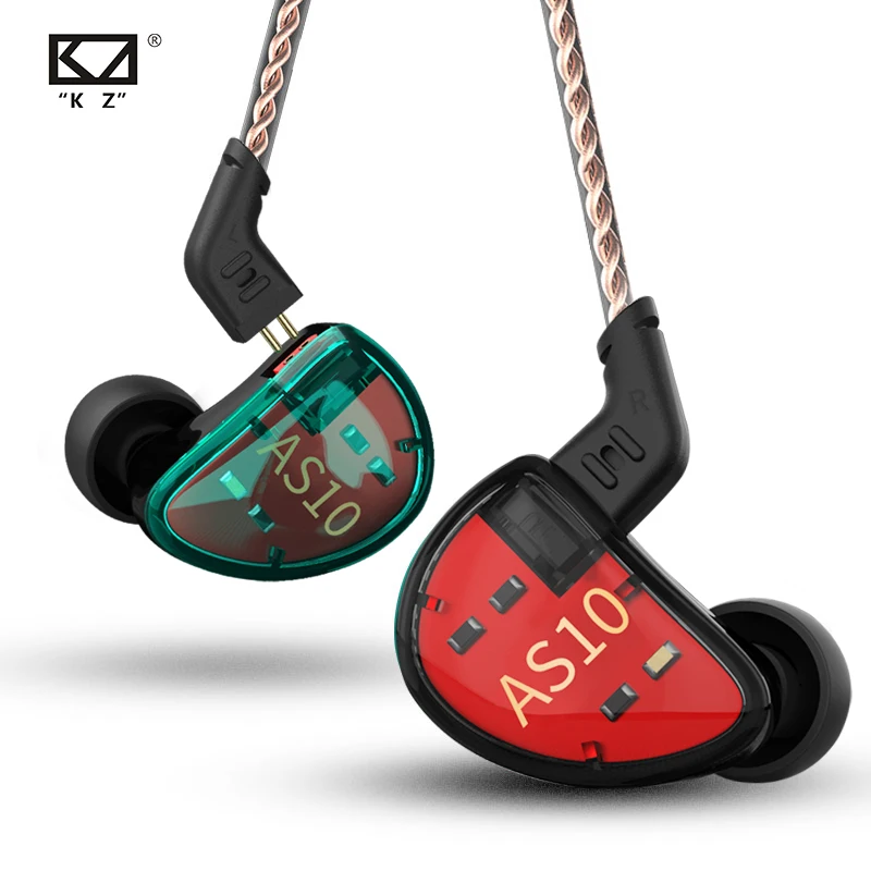KZ AS10 Cyan 5BA сбалансированный драйвер Hi Fi бас наушники контролировать игровая