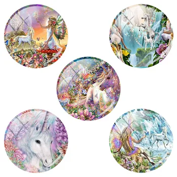 

TAFREE Unicorn Pattern Butterfly Photos Fairy Round Fashion Glass Dome 12/15/16/18/20/25/30/35/40 mm Jewelry Accessories DZ01