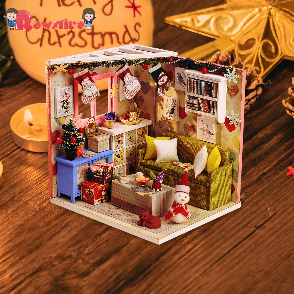 

DIY Creative Handmade Theme Wooden Cabin Assembly Building Model Toy Set With Light - Christmas Cottage M-010FM-SD