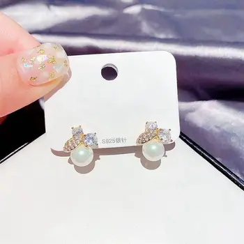 

New Style South Korea Elegant Earrings Female S925 Needles Delicacy Micro Inlaid Zircon Fruit Pearl Earrings Korean-style Ear St
